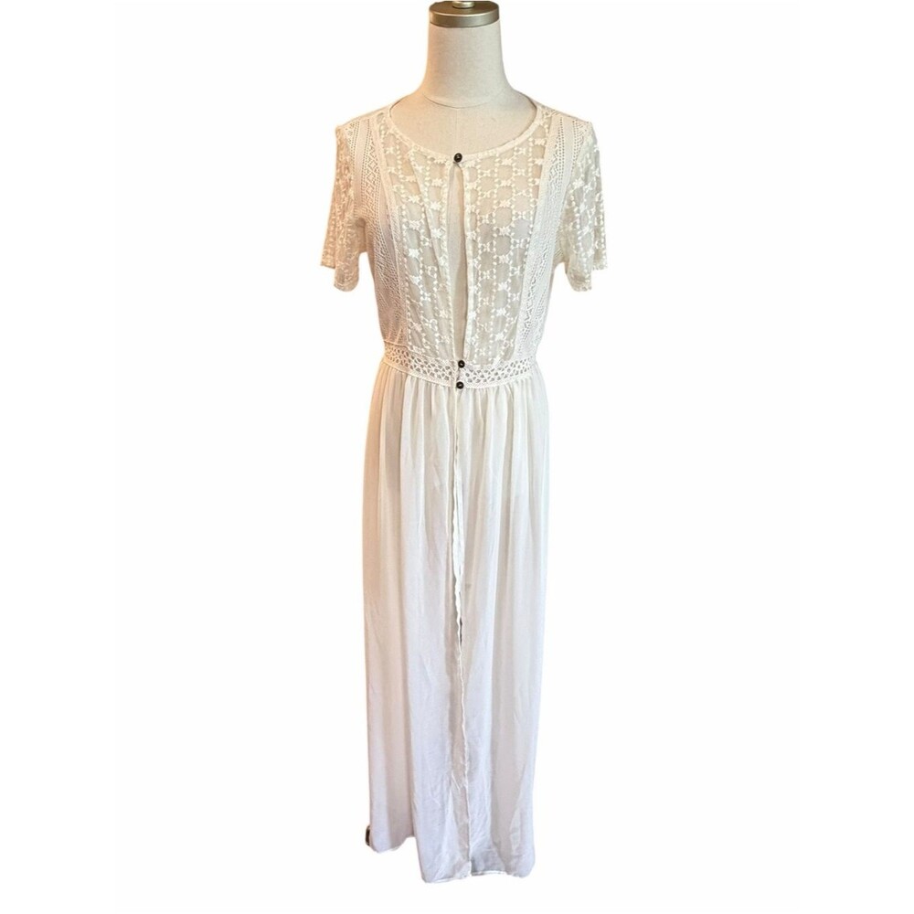 Xhilaration Womens Sheer Lace Maxi Duster Cardigan Size L Beach Boho Festival